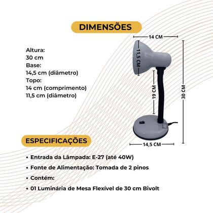 Imagem de Abajur Luminária Cabeceira Mesa Com Base Flexível Dobrável Articulável Para Quarto Estudos