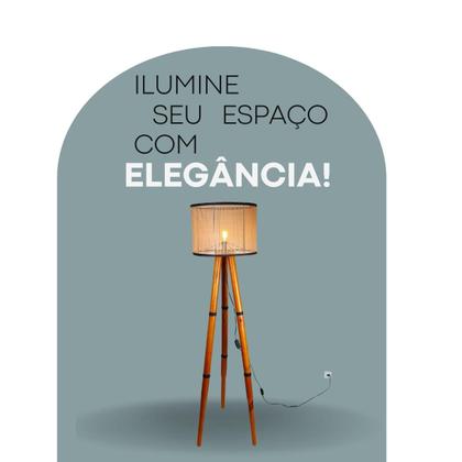 Imagem de Abajur Luminária Chão Cúpula Com Acabamento Material Sintético Preto Pés Torneados Madeira Maciça