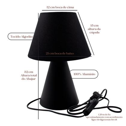 Imagem de Abajur luminária de Mesa Clássica Preta Com Cúpula Cônica Para Decoração Sala, Quarto, Escritório Cabeceira Cama