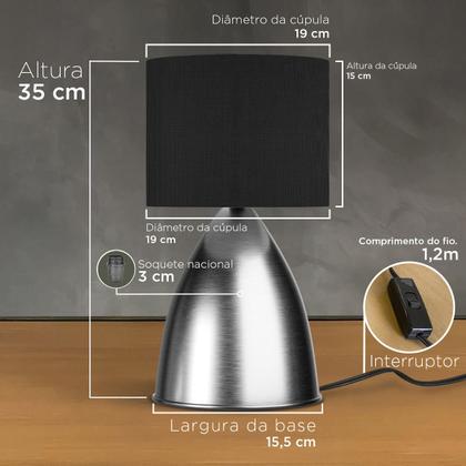 Imagem de Abajur luminária de Mesa Clássico Bojudo Escovado Com Cúpula Decoração de Casa e Sala, Quarto e cabeceira Cama, Escritório leitura