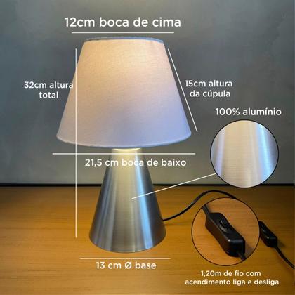 Imagem de Abajur luminária de Mesa Clássico Cone Cor Escovado Com Cúpula Para Cabeceira de Cama, Quarto, Sala ou Escritório, Leitura