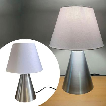 Imagem de Abajur luminária de Mesa Clássico Cone Cor Escovado Com Cúpula Para Cabeceira de Cama, Quarto, Sala ou Escritório, Leitura