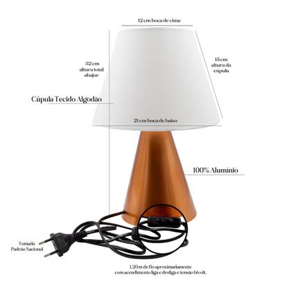 Imagem de Abajur luminária de Mesa Clássico Cor Cobre Alumínio Com Cúpula Para Casa e Sala, Quarto ou Escritório, Cabeceira Cama