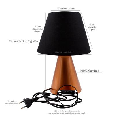 Imagem de Abajur luminária de Mesa Clássico Cor Cobre Alumínio Com Cúpula Para Casa e Sala, Quarto ou Escritório, Cabeceira Cama
