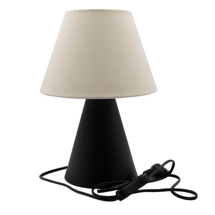 Imagem de Abajur luminária de Mesa Cone Preto de Aluminio e Bivolt Com Cúpula Algodão