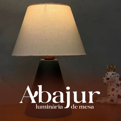 Imagem de Abajur luminária de Mesa Cone Preto de Aluminio e Bivolt Com Cúpula Algodão