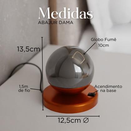 Imagem de Abajur luminaria de Mesa Moderno Dama Com Globo Rosca 10cm de Alumínio e Bivolt Para Cabeceira de Cama, Quarto ou Sala