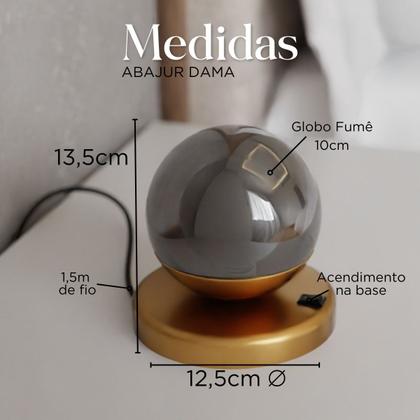 Imagem de Abajur luminaria de Mesa Moderno Dama Com Globo Rosca 10cm de Alumínio e Bivolt Para Cabeceira de Cama, Quarto ou Sala