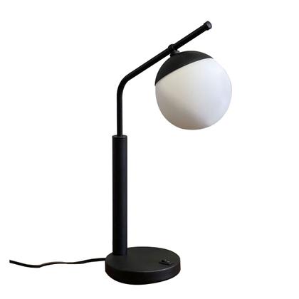 Imagem de Abajur Luminaria De Mesa Moderno Inclinado Preto com Globo Vidro 12cm Para Sala, Quarto, Cama cabeceira, Corredor, Escritório