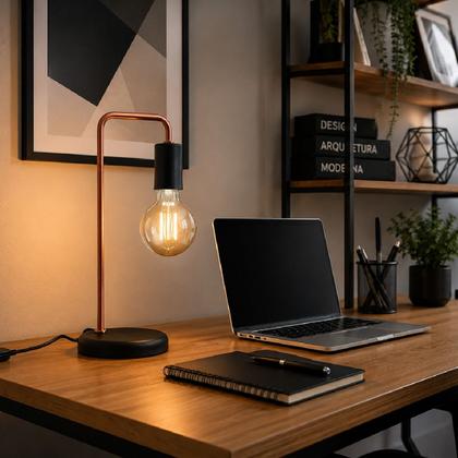 Imagem de Abajur Luminaria De Mesa na cor Preto com Cobre - Ideal para escritório, sala, quarto, home office
