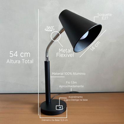 Imagem de Abajur Luminária De Mesa Para Leitura Metal Flexível Interruptor Para Sala, Quarto, Cama, Cabeceira ou Escritorio