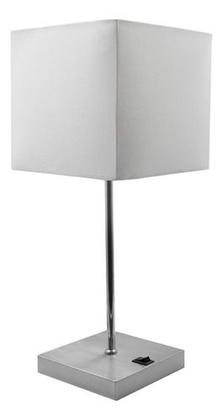 Imagem de Abajur luminária de Mesa Quadrado Escovado aluminio bivolt Com Interruptor Com Cúpula algodão