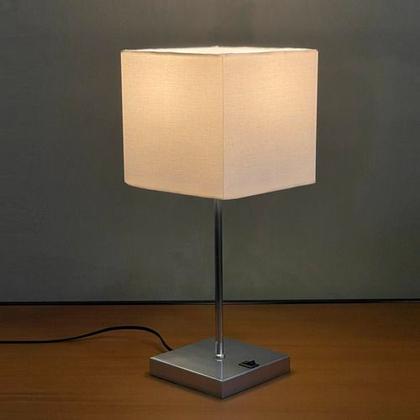 Imagem de Abajur luminária de Mesa Quadrado Escovado aluminio bivolt Com Interruptor Com Cúpula algodão