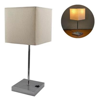 Imagem de Abajur luminária de Mesa Quadrado Escovado Com Interruptor Com Cúpula Para Decoração Casa e Sala, Quarto Cabeceira de Cama, Escritório estudar