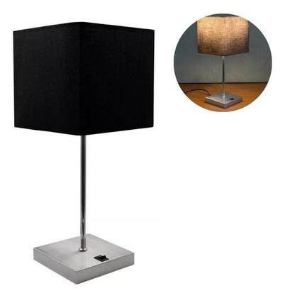 Imagem de Abajur luminária de Mesa Quadrado Escovado Com Interruptor Com Cúpula Para Decoração Casa e Sala, Quarto Cabeceira de Cama, Escritório estudar