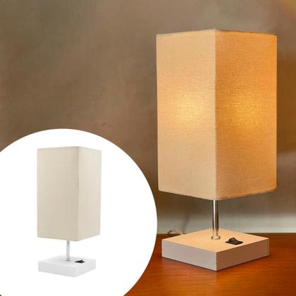 Imagem de Abajur Luminária de Mesa Quadrado Madeira MDF Com Interruptor e Cúpula Decoração Casa e Sala, Escritório e Quarto e cabeceira Cama.