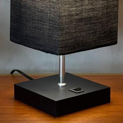 Imagem de Abajur luminária de Mesa Quadrado MDF Com Interruptor Com Cúpula Para Decoração Casa e Sala, Quarto Cama e Cabeceira, Escritório estudar