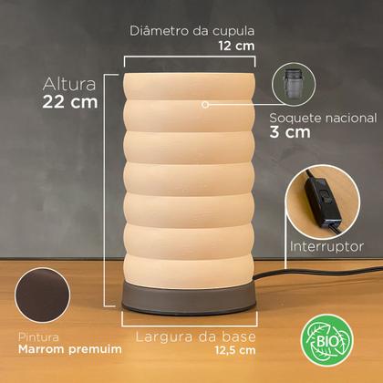 Imagem de Abajur Luminária de Mesa Redonda Moderno Com Interruptor Com Cúpula 3D Decorativa para Sala, Quarto, Escritório e Cabeceira De Cama Marrom Cupula Bege