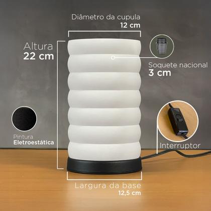 Imagem de Abajur Luminária de Mesa Redonda Moderno Com Interruptor Cúpula 3D Decorativa para Sala, Quarto, Escritório e Cabeceira De Cama Preto Cupula Branco