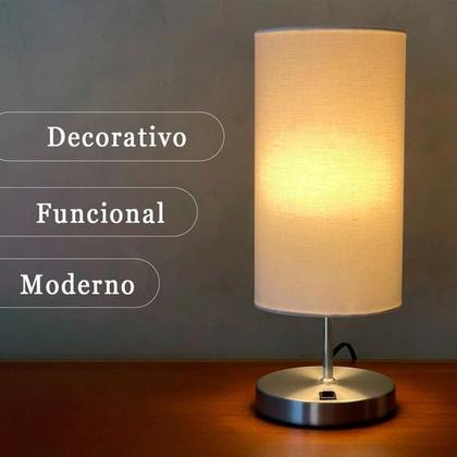 Imagem de Abajur Luminária De Mesa Redondo Com Interruptor Com Cúpula Algodão Ref 84 Para Sala, Quarto, Cabeceira, Escritório