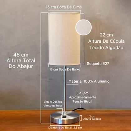 Imagem de Abajur luminária de Mesa Redondo Escovado Com Interruptor Com Cúpula Decoração Iluminação Para Sala, Quarto, Cabeceira de Cama, Escritório