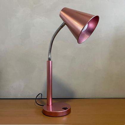 Imagem de Abajur Luminária De Mesa Rose gold de Metal Flexível com Interruptor Para Sala, Quarto, Cama, Cabeceira ou Escritório