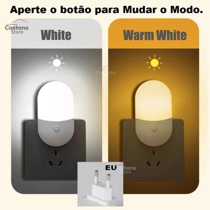 Imagem de Abajur Luminária De Tomada Com Led para quarto Crianças bebê corredor Com Botão Luz Noturna Quente e Fria Bivolt