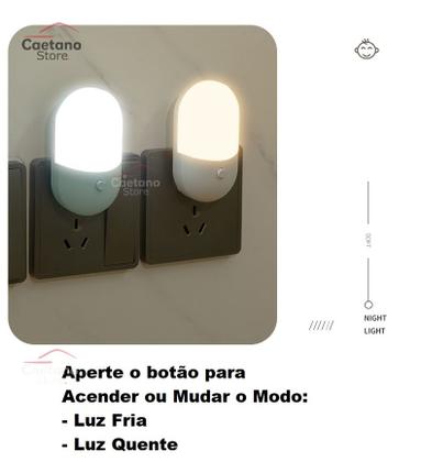Imagem de Abajur Luminária De Tomada Com Led para quarto Crianças bebê corredor Com Botão Luz Noturna Quente e Fria Bivolt