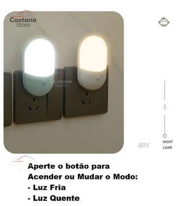 Imagem de Abajur Luminária De Tomada Com Led para quarto Crianças bebê corredor Com Botão Luz Noturna Quente e Fria Bivolt