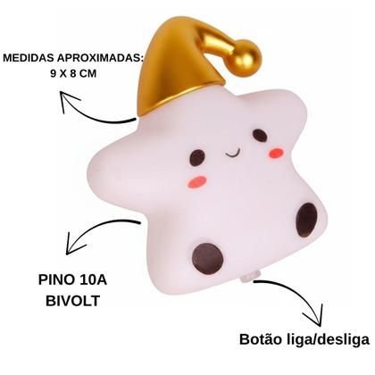 Imagem de Abajur Luminária Infantil Tomada Quarto Bebê Led Estrela