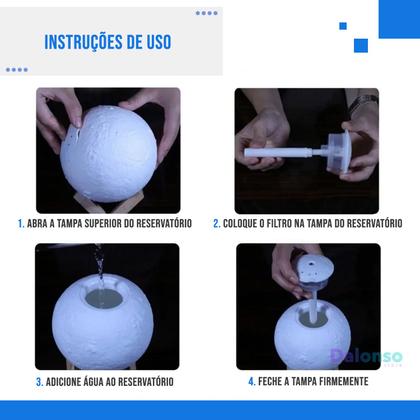 Imagem de Abajur Luminária Led Lua Cheia 3D Touch Com Umidificador De Ar 800ml Decoração Do Quarto