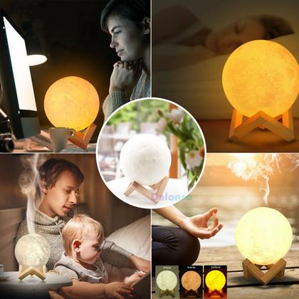 Imagem de Abajur Luminária Led Lua Cheia 3D Touch Com Umidificador De Ar 800ml Decoração Do Quarto