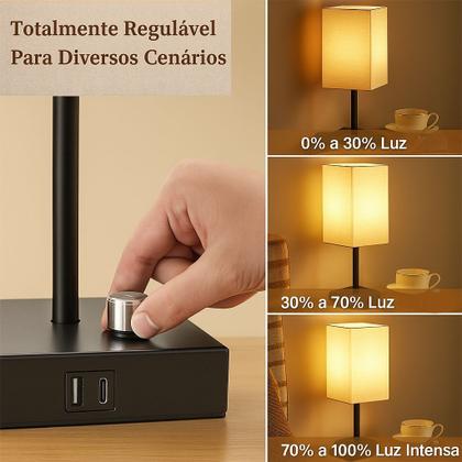 Imagem de Abajur Luminária Mesa Com Carregamento De Celular Usbtipo C