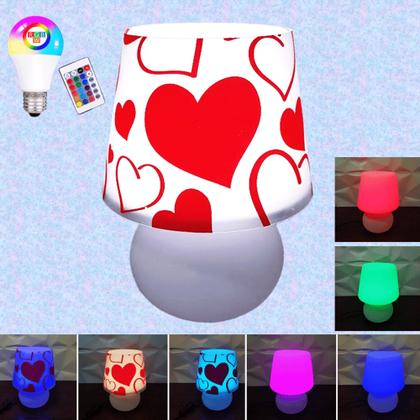 Imagem de Abajur Luminária Micro Lampe Capa Coração Com Lâmpada Luz LED RGBW Para Decorar Iluminar 1775