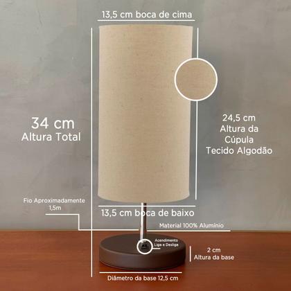 Imagem de Abajur Luminárias De Mesa Clássico Redondo Com Interruptor Bivolt Com Cúpula Para Sala, Quarto, Cabeceira Cama, Escritório