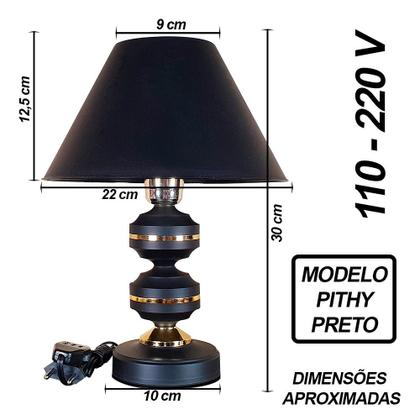 Imagem de Abajur Moderno Decoração Quarto Sala Luminária Pithy Black Preto Cúpula Preta