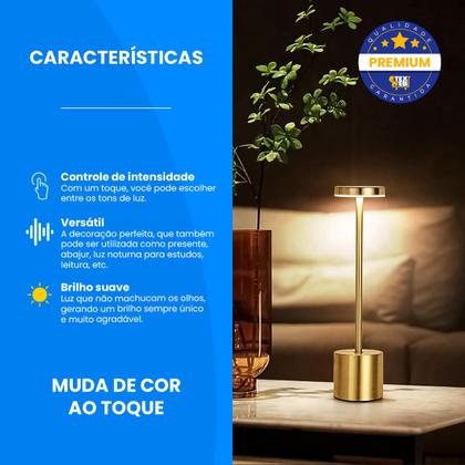 Imagem de Abajur Quarto Luminária Led De Mesa mesa de cabeceira Touch S/ Fio