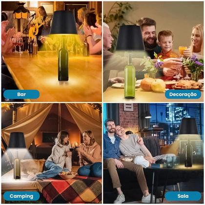 Imagem de Abajur Recarregável Luminária LED Sobrepor Em Garrafas Mesa