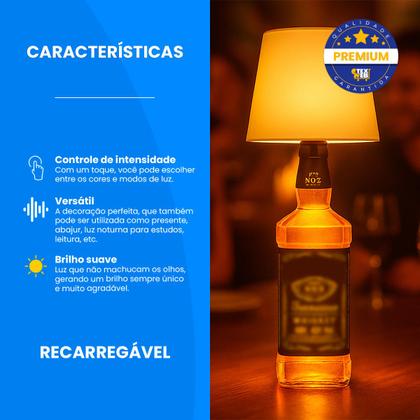 Imagem de Abajur Recarregável Luminária LED Sobrepor Em Garrafas Mesa