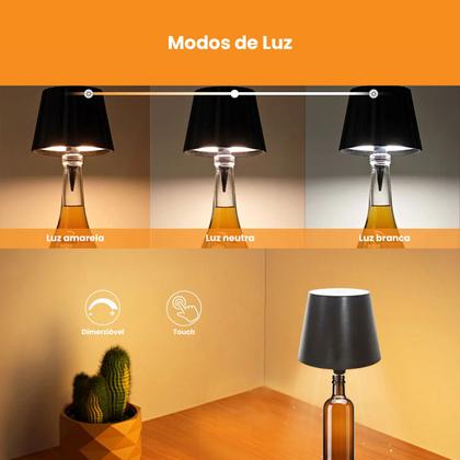 Imagem de Abajur Recarregável Luminária LED Sobrepor Em Garrafas Mesa