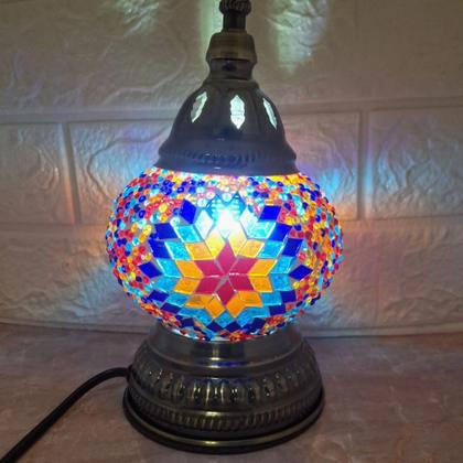 Imagem de Abajur Turco Mosaico Metal Vidro Bola Colorida Bivolt 22 cm