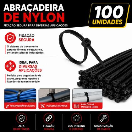 Imagem de Abraçadeira Nylon 280X4,8 Preto 100 Unidades Forceline