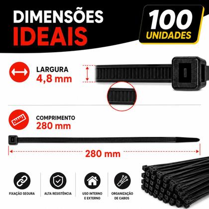 Imagem de Abraçadeira Nylon 280X4,8 Preto 100 Unidades Forceline