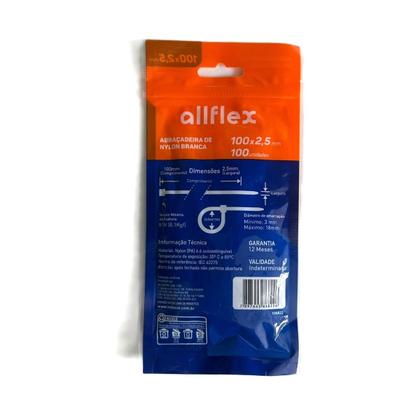 Imagem de Abraçadeira Nylon Allflex 100x2,5mm Branca Pacote 100 Un