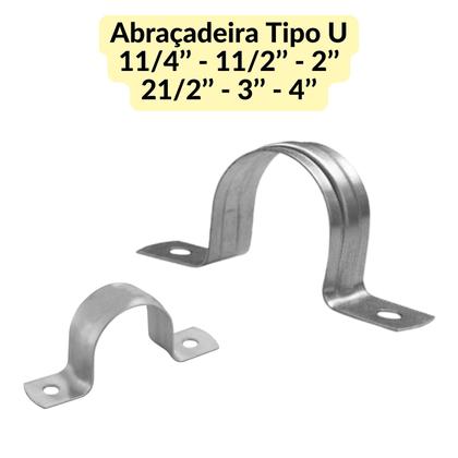 Imagem de Abraçadeira Tipo U Metal Para Tubos 1/2, 3/4, 1", 2", 3", 4" C/ 100 Unidades