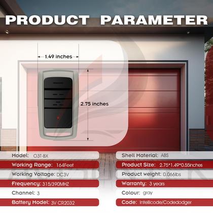 Imagem de Abridor de garagem, pacote com 2 unidades, Avisontek O3T-BX/O3T-A 315/390MHz