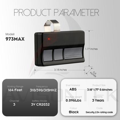 Imagem de Abridor de porta de garagem remoto Avisontek 971LM 973LM 371LM 373LM