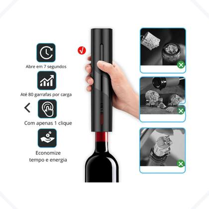 Imagem de Abridor De Vinho Garrafa de Pilha Automático Cor Preto ABVP