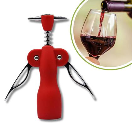 Imagem de Abridor De Vinho Saca Rolhas Aço Emborrachado  Vermelho Premium Presente Gourmet Vinicola