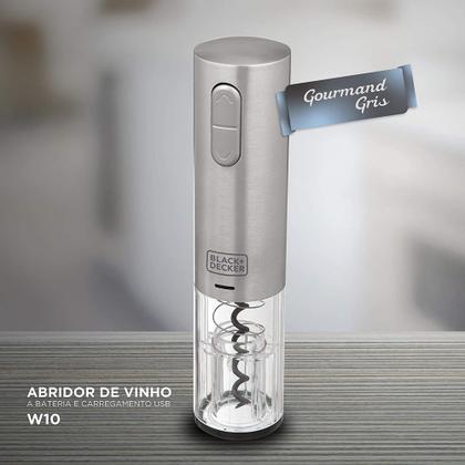 Imagem de Abridor De Vinho W10 Inox Bateria Recarregável Gourmand Gris